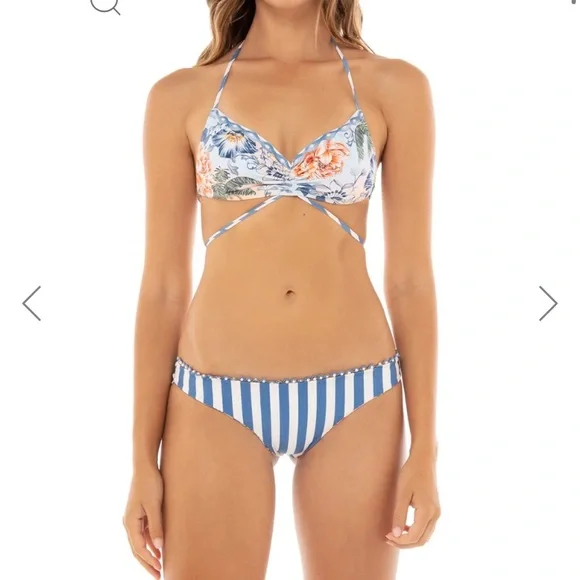 Agua Bendita Blue Floral and Striped Bikini